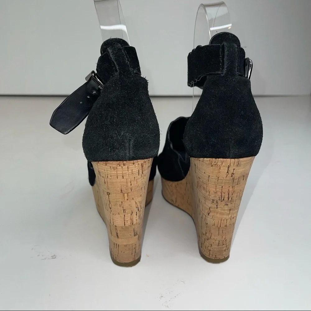 Marc Fisher Black Leather Hayo Wedge Platform Sandal 6